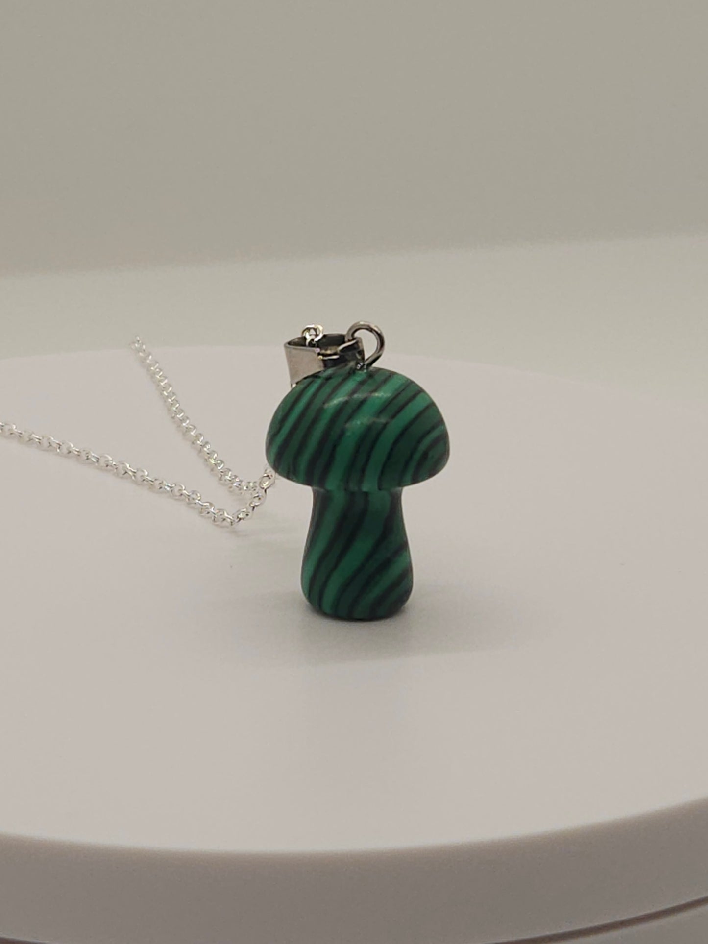 Malachite Natural Crystal Mushroom, 925 Silver Necklace