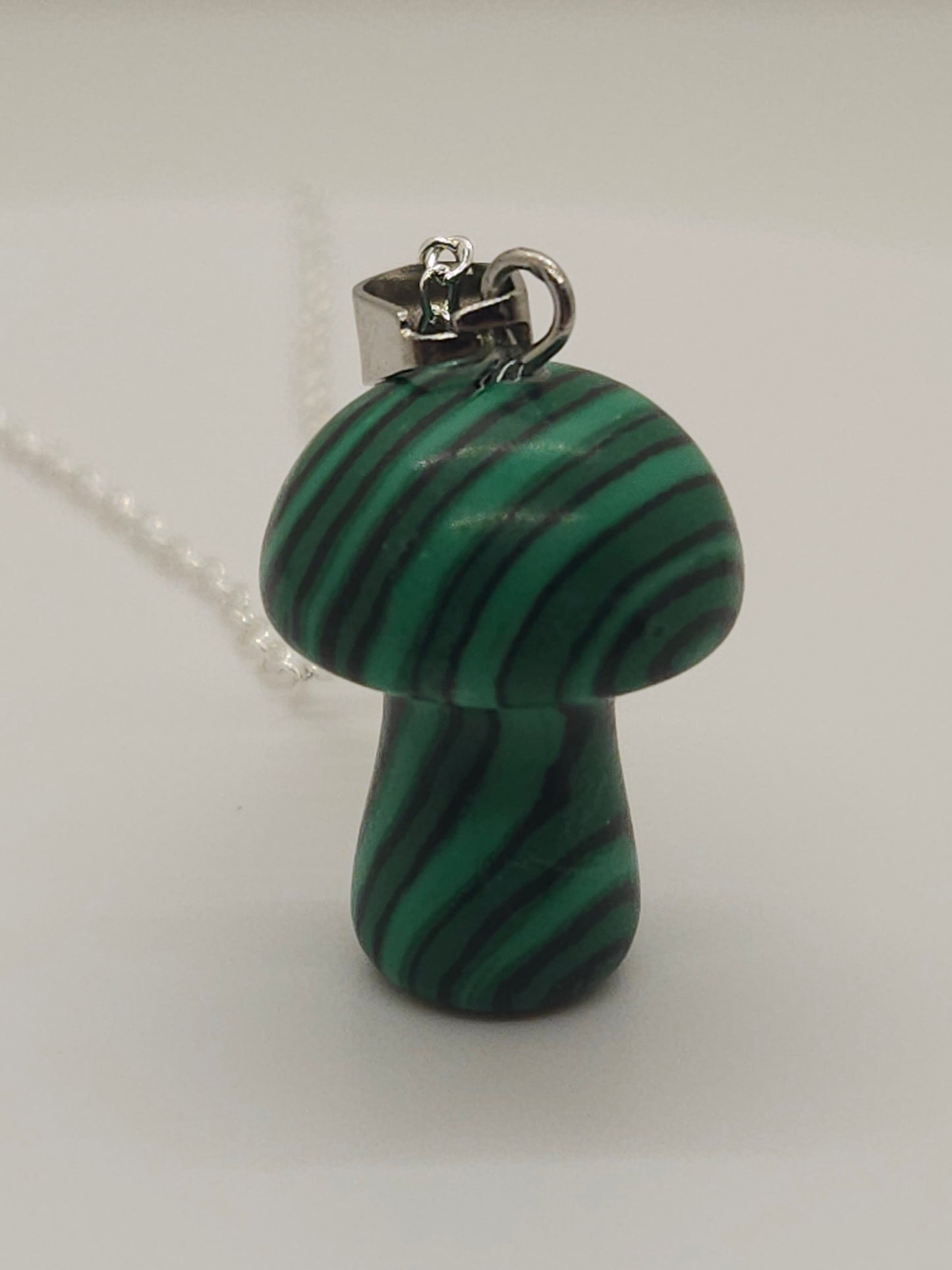 Malachite Natural Crystal Mushroom, 925 Silver Necklace