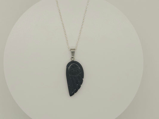 Blue Goldstone Natural Crystal Wing Necklace.