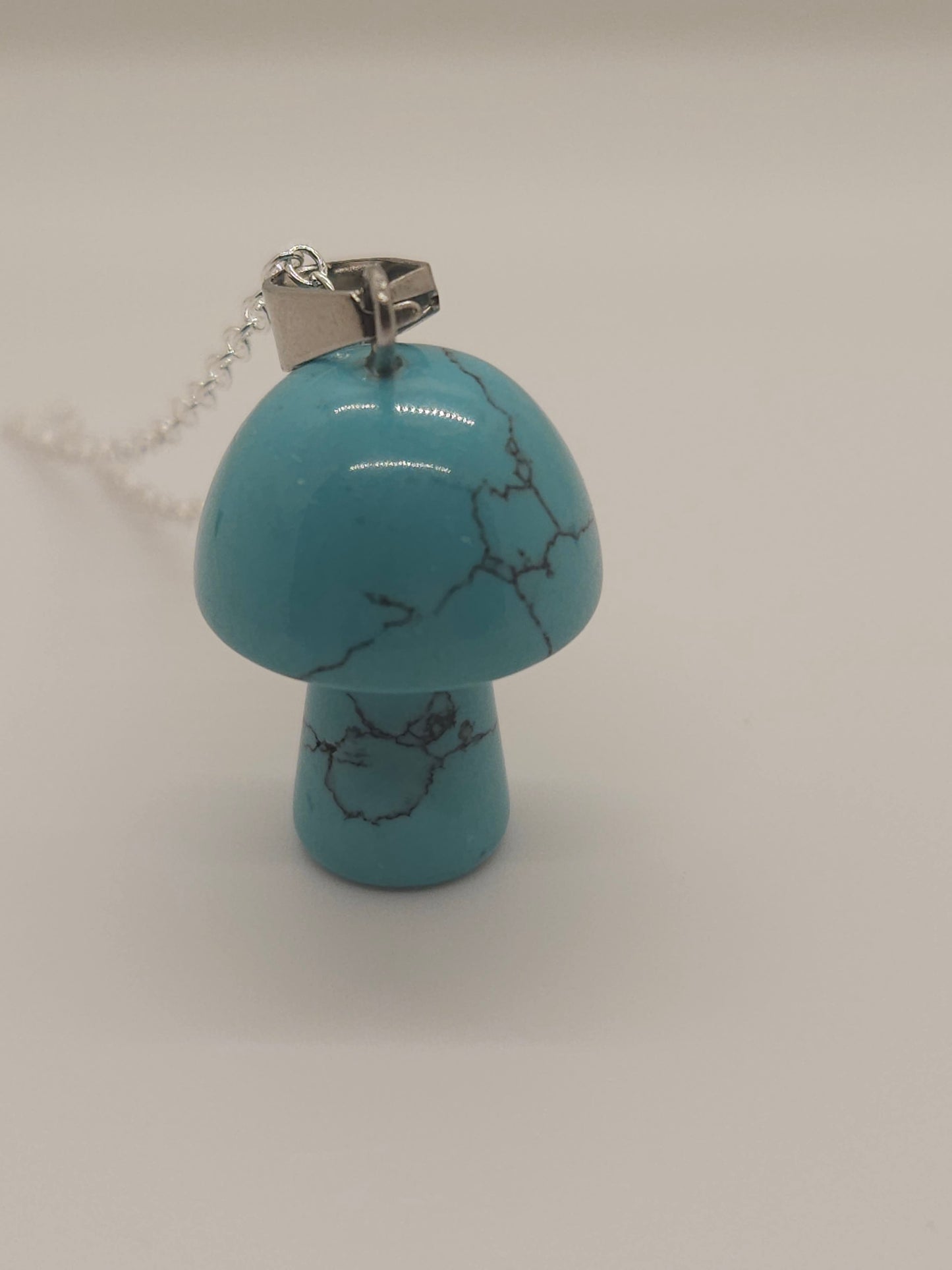 Turquoise Natural Crystal Mushroom 925 Silver Necklace