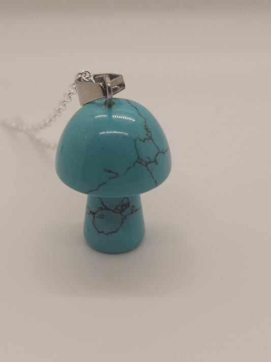 Turquoise Natural Crystal Mushroom 925 Silver Necklace