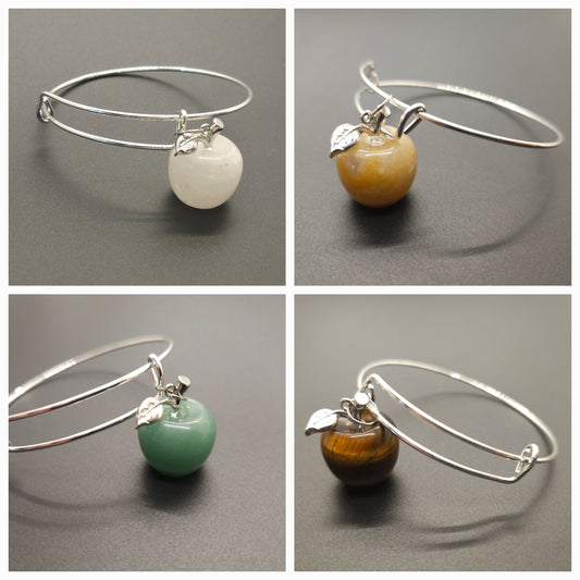 Natural Crystal Apple Bangle Bracelet