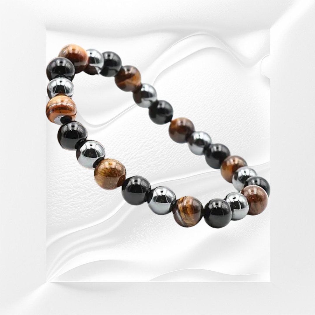 Tigers eye, Black Obsidian and Hematite Natural Crystal Bracelet