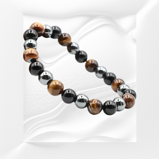 Tigers eye, Black Obsidian and Hematite Natural Crystal Bracelet