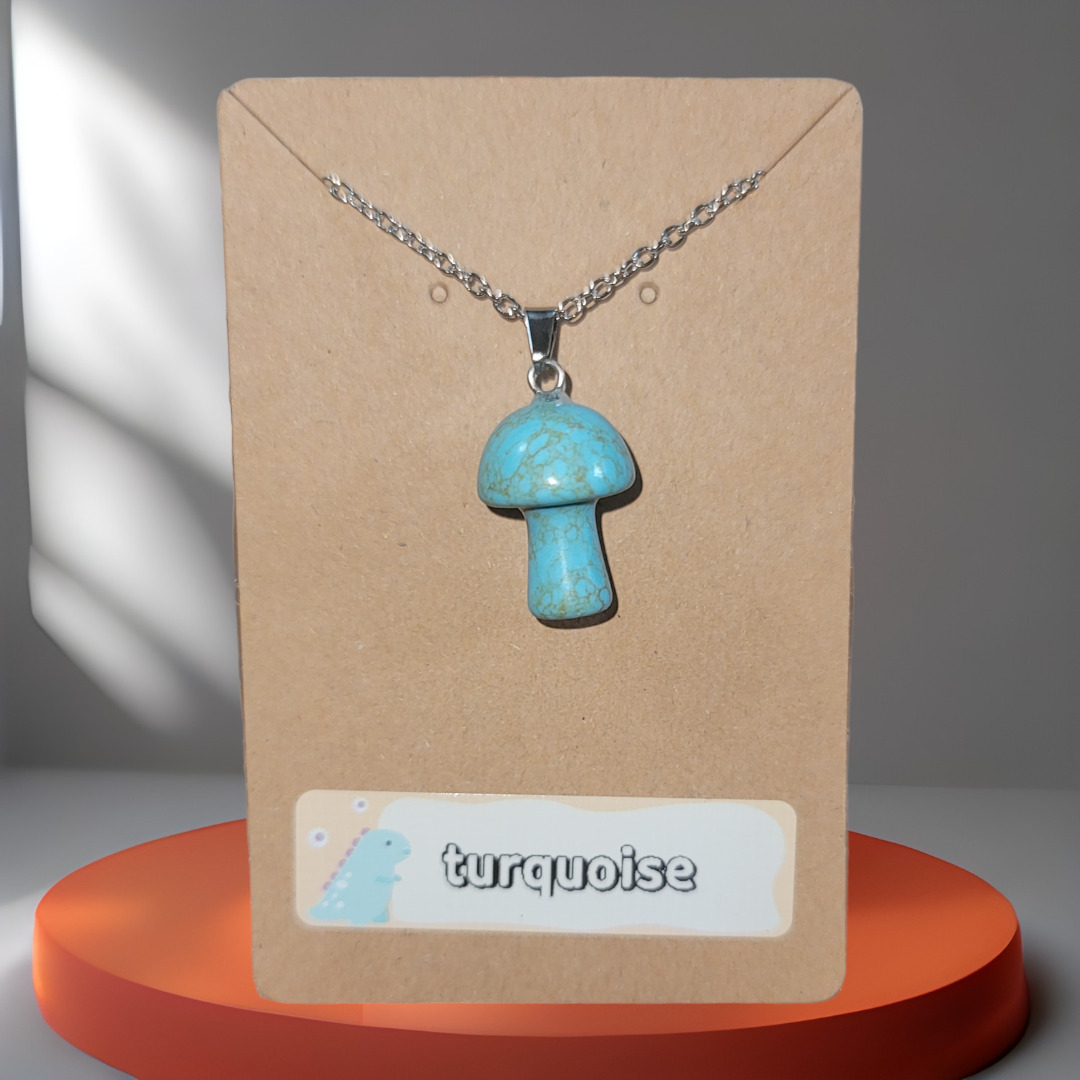 Turquiose Natural Crystal Mushroom Necklace