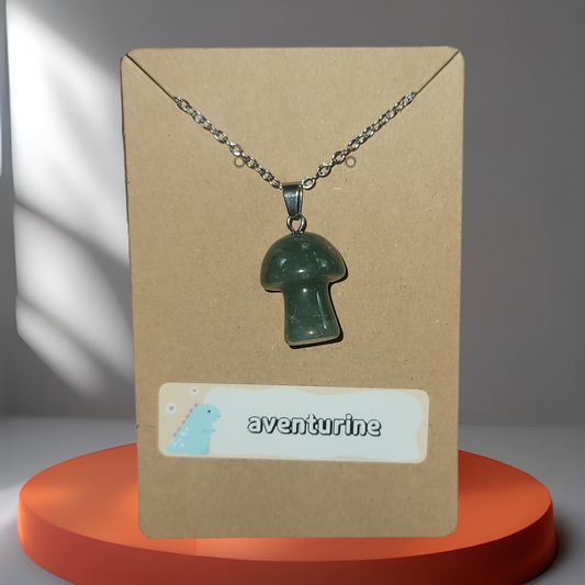 Aventurine Natural Crystal Mushroom Pendant Necklace