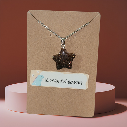 Brown Goldstone Natural Crystal Star Pendant Necklace