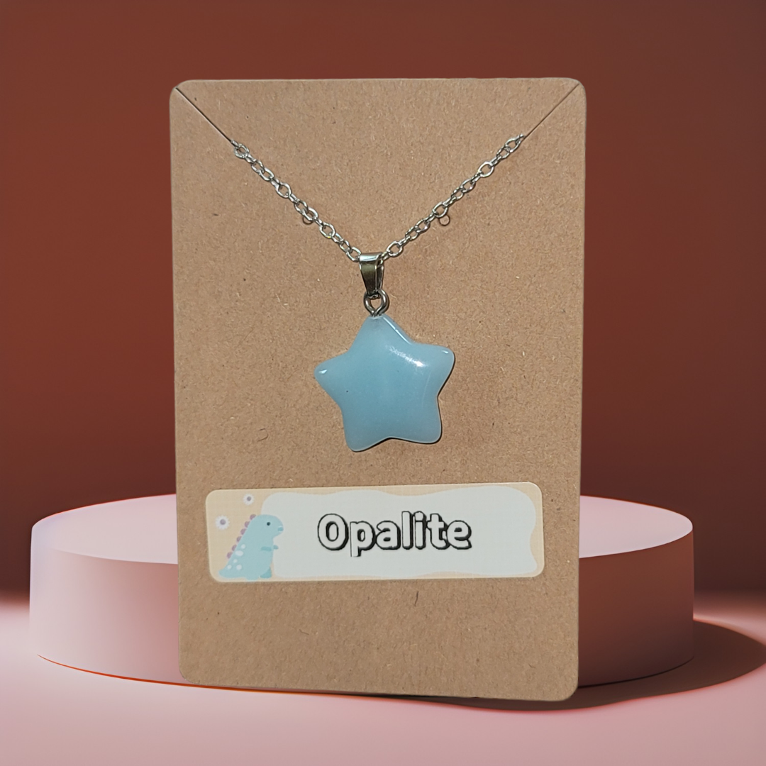 Opalite Natural Crystal Star Pendant Necklace