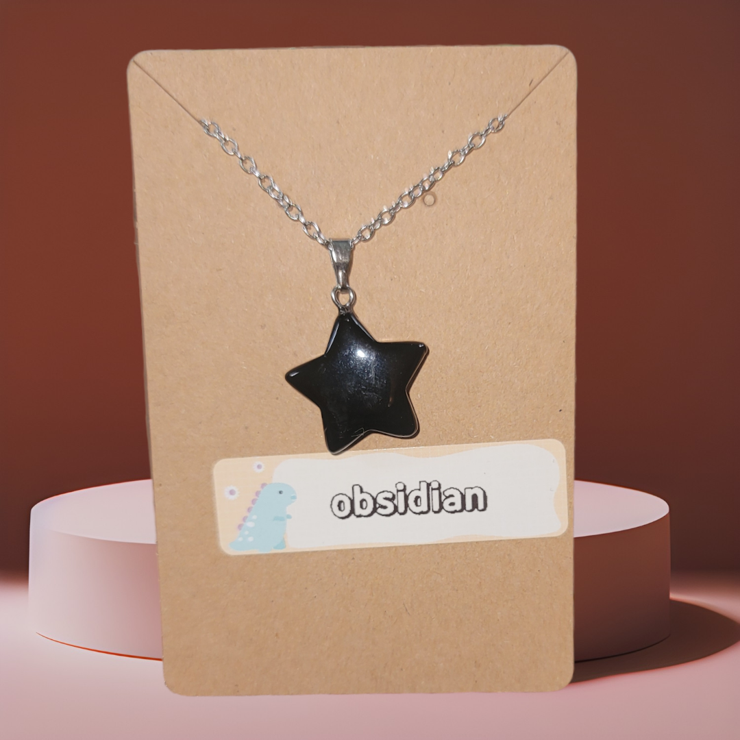 Obsidian Natural Crystal Star Pendant Necklace