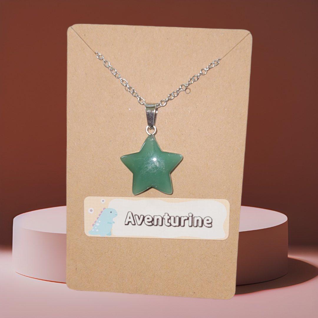 Aventurine Natural Crystal Star Pendant Necklace