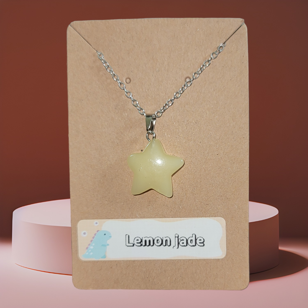 Lemon Jade Natural Crystal Star Pendant Necklace