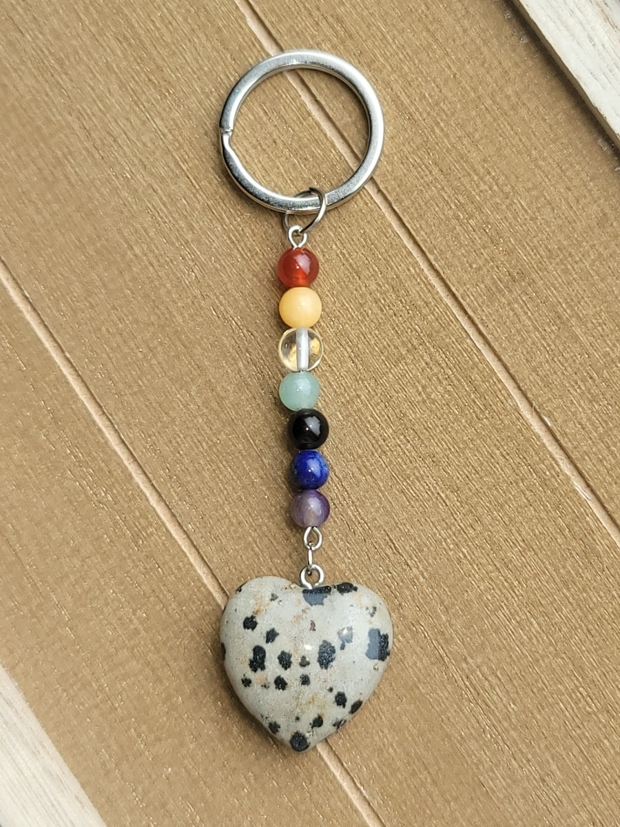 Dalmatian Jasper Natural Crystal, 7 Chakra stones Keychain