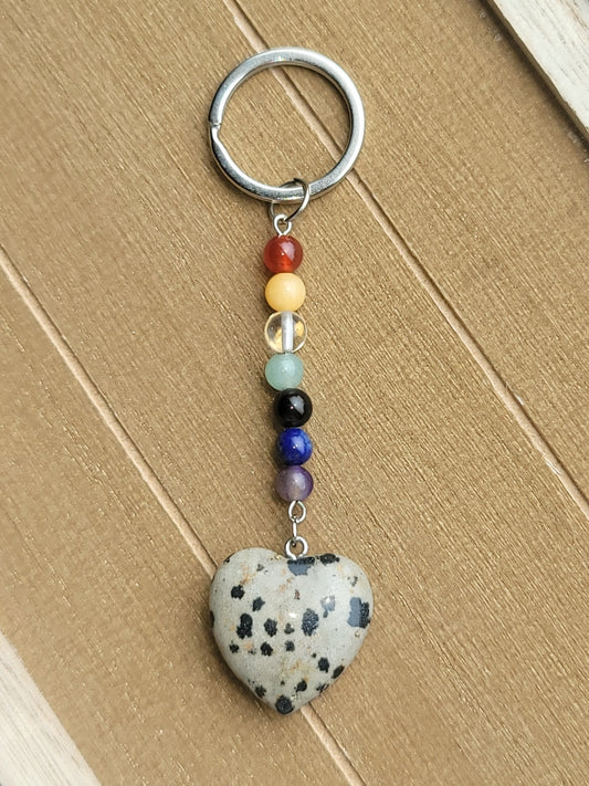 Dalmatian Jasper Natural Crystal, 7 Chakra stones Keychain