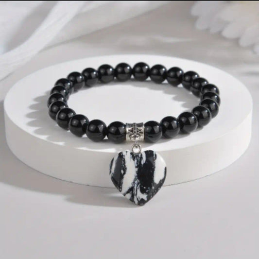 Onyx Natural Crystal Heart Pendant Bracelet