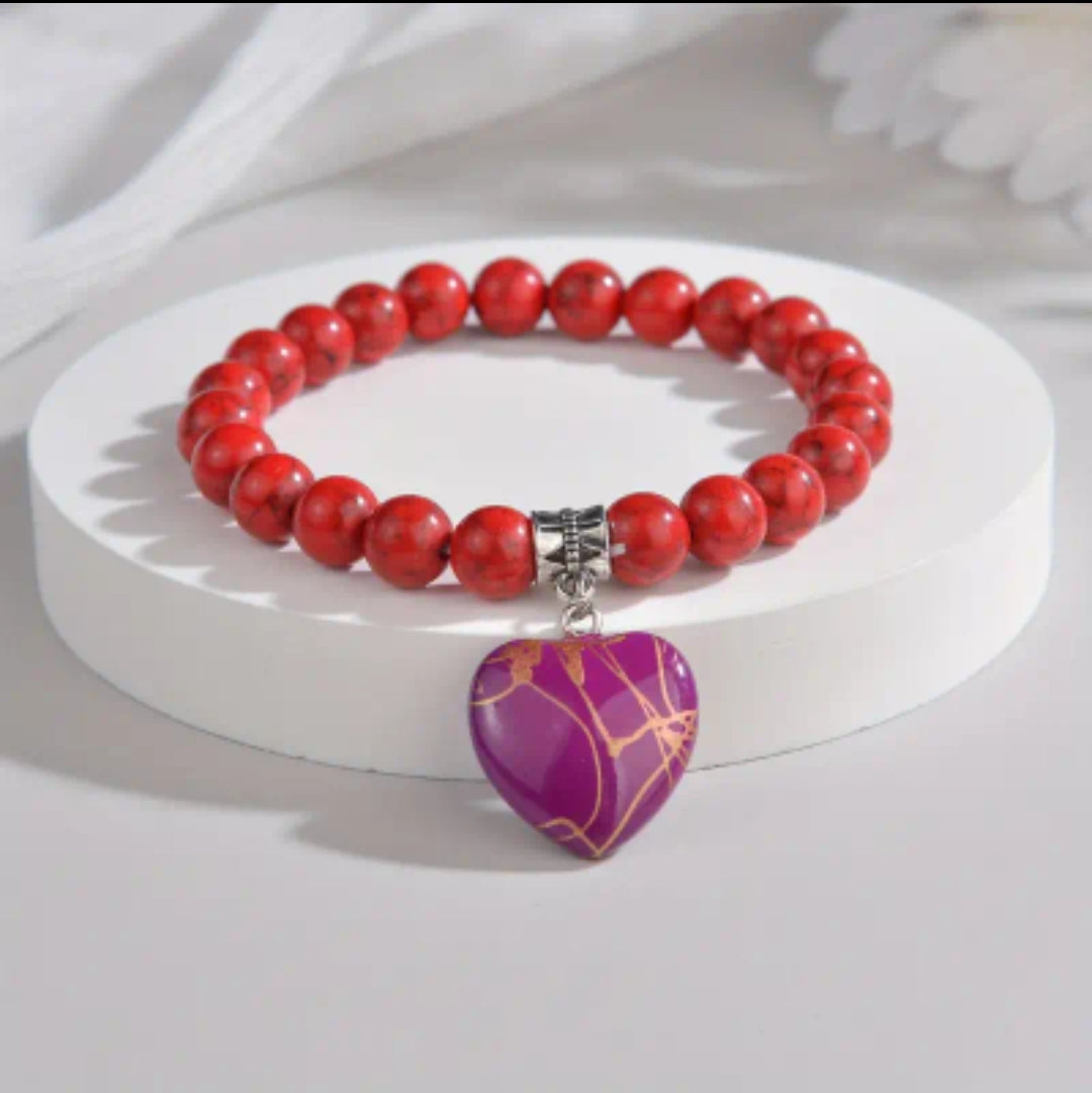 Red Quartz Natural Crystal Heart Pendant Bracelet