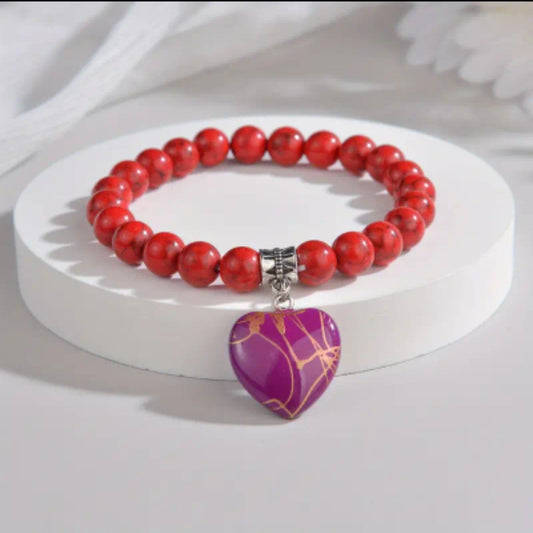 Red Quartz Natural Crystal Heart Pendant Bracelet