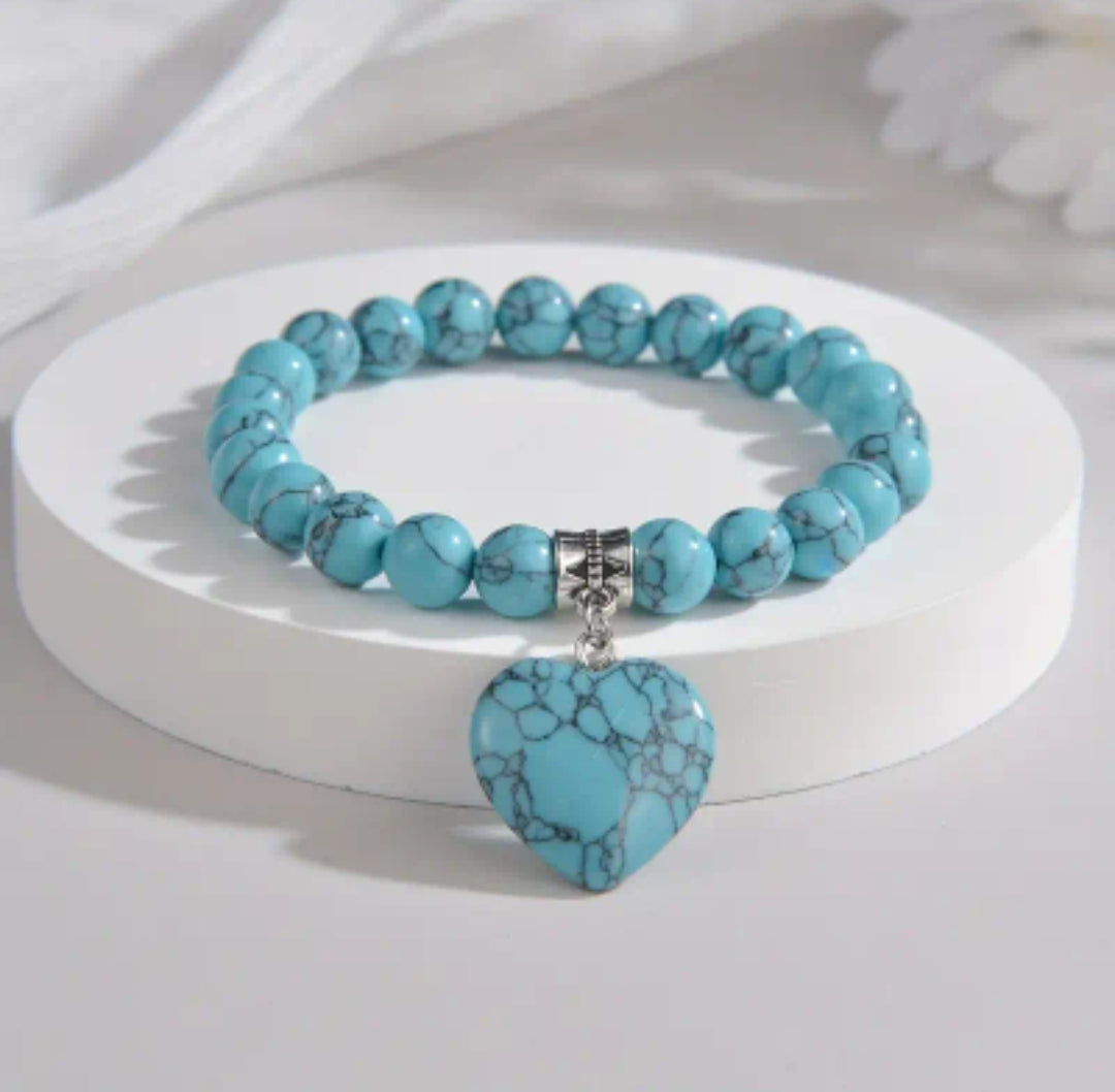 Turquoise Natural Crystal Heart Pendant Bracelet