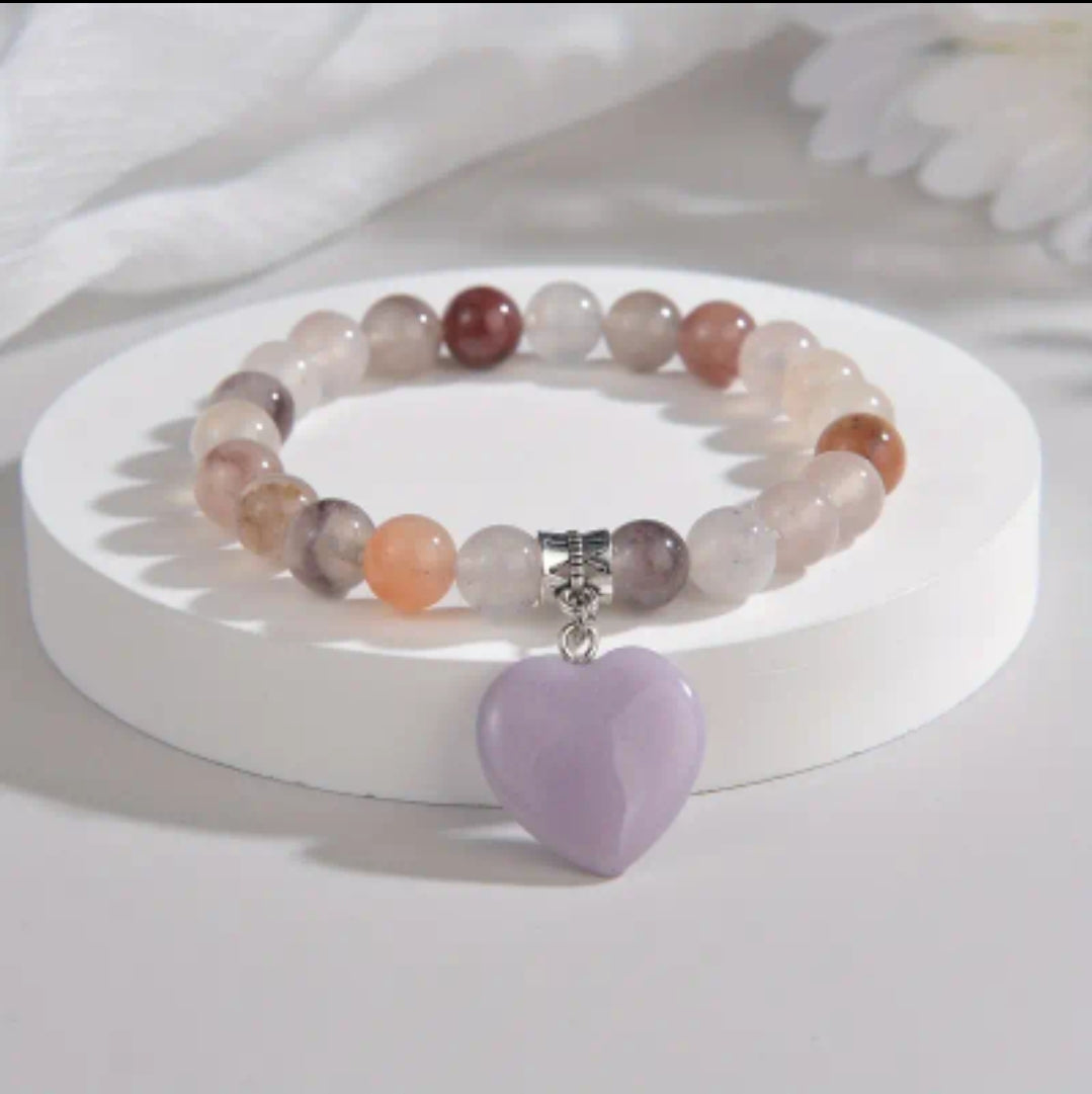 Amazonite Natural Crystal Heart Pendant Bracelet